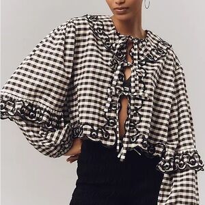 Anthropologie Maeve Long Sleeve Scallop Tie-Front Blouse One Size